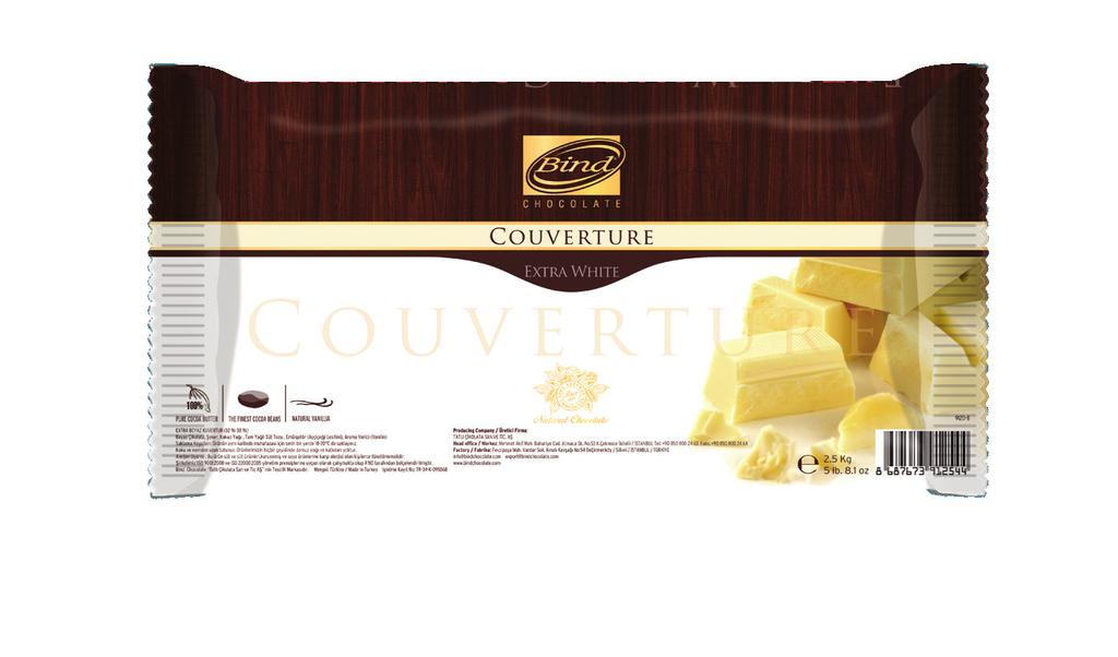 Kuvertür / Couverture 9100-B Ekstra Bitter Kuvertür Çikolata/ Extra Dark Chocolate Couverture INGREDIENTS: Cacao Mass, Sugar, Cacao Butter, Cacao powder, Emulsifier (Sunflower Lecithin), Flavor