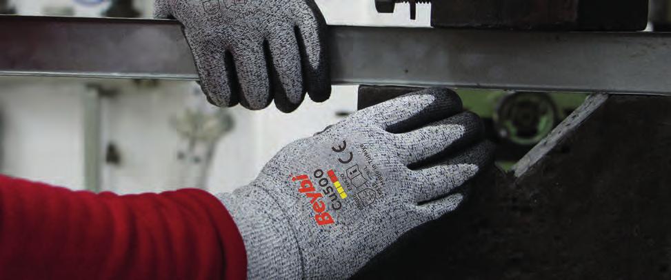 Cu500 Poliüretan Kaplı Kesilmez Eldiven Polyurethane Coated Cutless Glove Özellikler Mekanik, montaj işleri (otomotiv endüstrisi), çelik çubuklar ve metal sacların tutulması işleri, kağıt ve karton