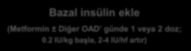 Bazal insülin ekle (Metformin ± Diğer OAD günde 1 veya 2
