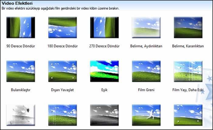 Movie Maker örnek video efektleri Sol taraftaki menüden yazı veya jenerik hazırla seçeneği tıklanırsa aşağıdaki resimdeki