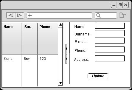 UI Mockup Contact DetailPanel ContactList Panel GUI, ContactListPanel ve ContactDetailPanel kısımlarından oluşmaktadır. ListPanel'de mevcut contact nesneleri listelenmektedir.