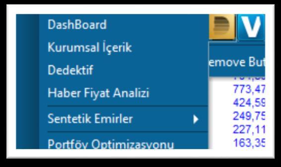 Genel Bilgiler Matriks başlığı üzerinde yer alan menülerden Dashboard menüsü altındaki menüler ile; Veya üst bantta yer alan toolbar üzerinde sağ