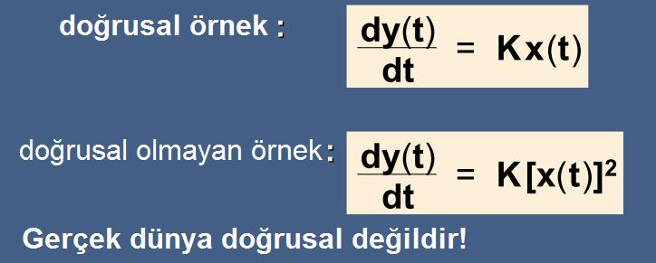 Doğrusallaştırma Bir sistemin doğru bir bileşeni için; Şayet x 1 giriş için y 1 çıkış alınıyor ve