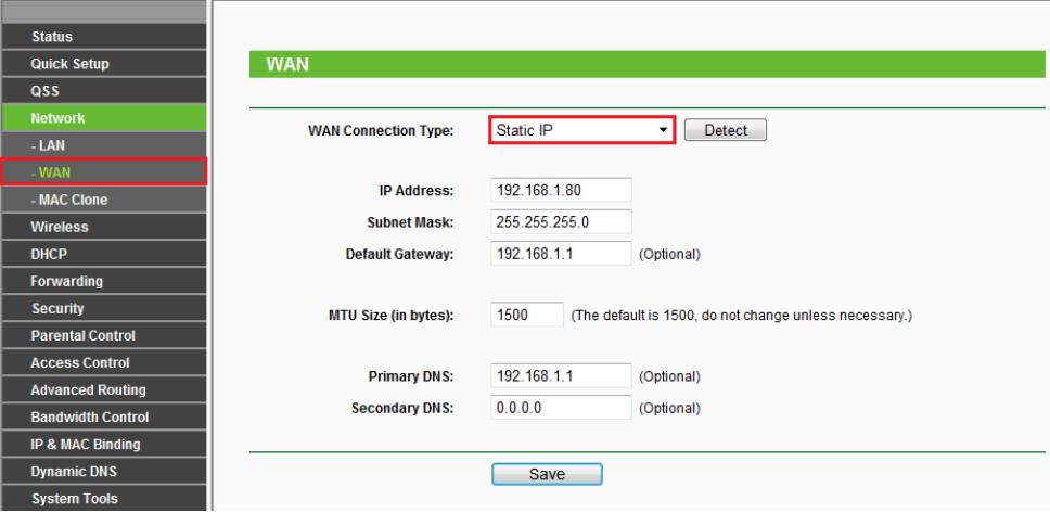Örneğin; DHCP sunucu IP adresiniz 192.168.1.1 ise sizin bu cihazın WAN arayüzüne 192.168.1.x (2-254 arasında) bir ip adresi vermeniz gerekmektedir.