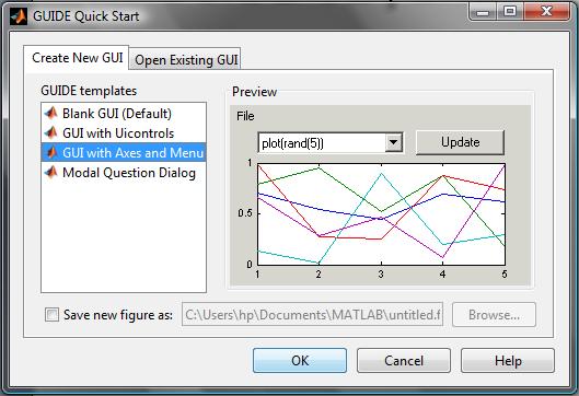 GUIDE Seçenekleri Bu seçenek figür yüzeyine yerleştirilmiş Axes objesi ve obje üzerinde değişiklik yapan popup objesine dayalı uygulamanın olduğu bir