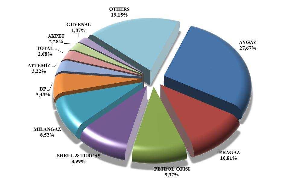 T.C. Enerji Piyasası Düzenleme Kurumu 22 Figure 3.5: Market Share of Distributors in 2017 Market share of top ten distributors in 2017 is shown in Figure 3.5. The Others having a market share of 19,15% in Figure 3.