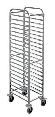 L rails with stop bars at front side AISI 304 s/s rod extra securing device at back side 1/1 GN 18x2 Dimensions: 485x650x940 mm 25x25 mm AISI 304 s/s tubular construction 1 mm AISI 304 s/s top shelf