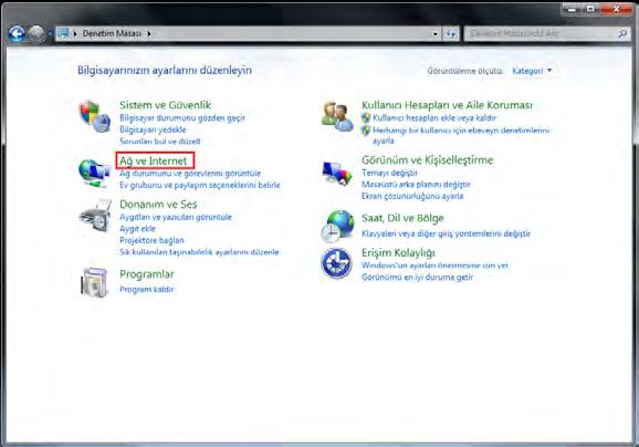 Windows Vista veya Windows 7 için statik IP atama; a. Başlat a tıklayınız. b. Denetim Masası na tıklayınız.