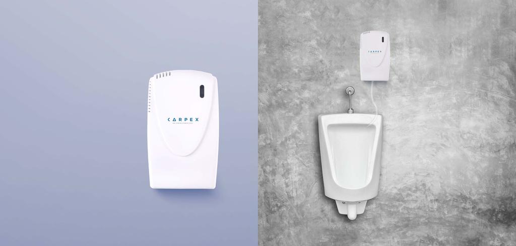 Classic sanitizing system For urinals and toilets. Works with 540 ml Carpex refills. Operates on 2 (D size LR20) batteries. Fully automatic surface care system.
