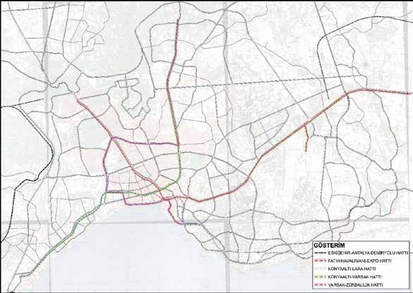 52 2009 yılında faaliyete geçen Kent içi hafif raylı sistemi güzergahı (Fatih-Havalimanı-EXPO) ve Nostaljik Tramvay güzergahı planda belirtilmektedir. Ayrıca 09.06.
