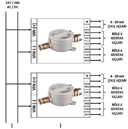 Çoklu Elektrik Bağlantısı Birden fazla cihaz monte edileceği zaman Şekil 5 teki gibi bir kurulum yapılır. Şekil 5. Çoklu Elektrik Bağlantılı Gaz Alarm Cihazı Sensör aşağıda belirtilen yerlere monte edilmemelidir!