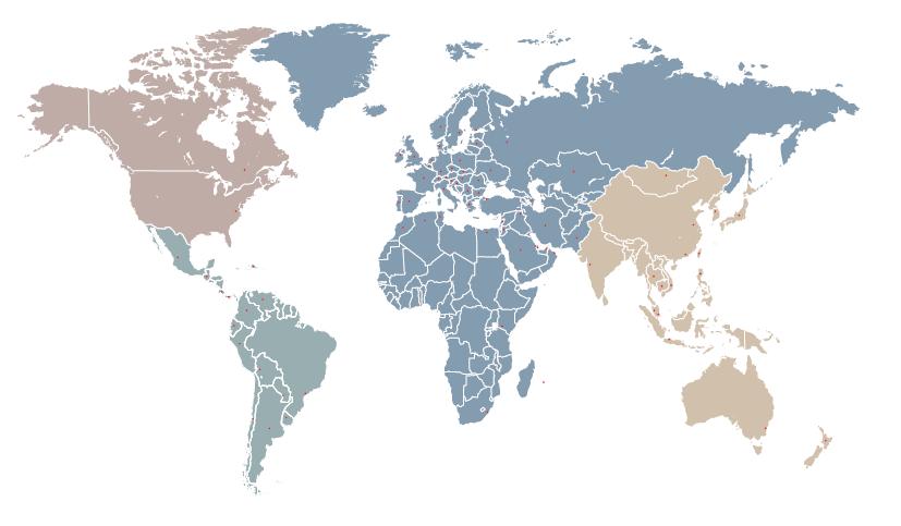 DÜNYA DA SİKA EMEA, Asya/Pasifik, Kuzey Amerika, Latin Amerika 6 kıtada ve 100