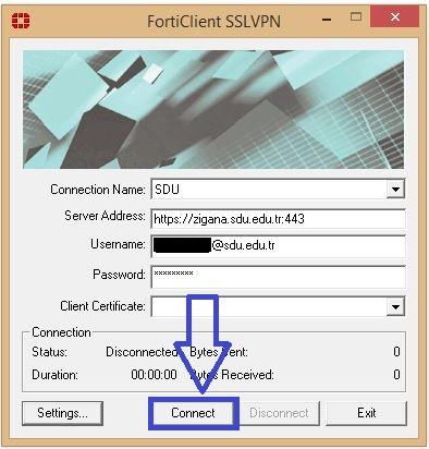 NOT : Windows Başlangıç Sayfası (Windows - Başlat Tuşu) Arama Çubuğundan (FortiClient SSLVPN) yazarak programı bulur veya