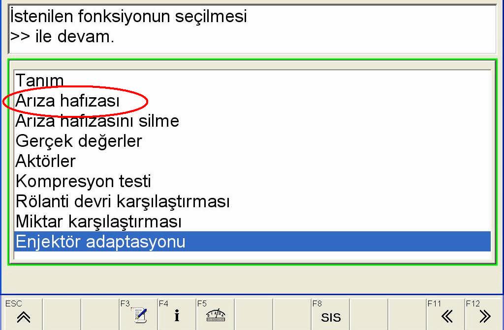 Resim 2.19: Diyagnostik cihazı ile arıza hafızası kontrol edilmesi Diyagnostik cihazı ile kontrol sırasında motorda meydana gelen yakıt sistemi arızaları cihazın ekranına gelir.