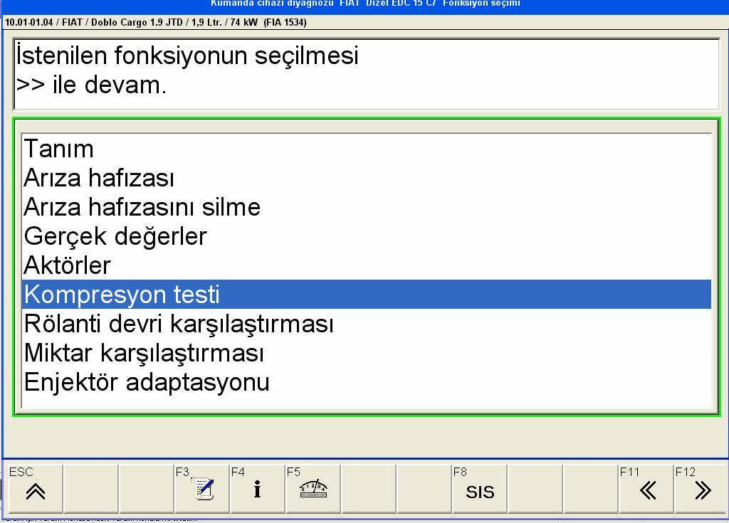 kompresyon testini motorun marş anında bütün silindirlerin devrini ölçerek yapmaktadır. Diyagnostik cihazı ile kompresyon testi şu şekilde yapılmaktadır.