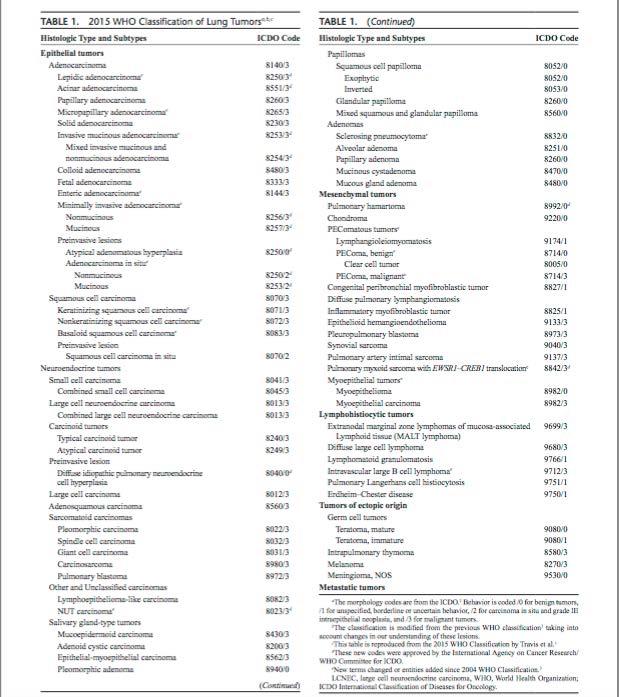 DSÖ-2015 Akciğer Tümör Klasifikasyonu