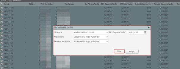 Personel Net Maaşı Karşılar) : Sözleşmeler alanından tanımlanan sözleşmeler seçilebilir.