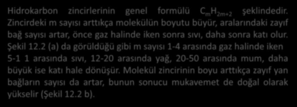 Hidrokarbon zincirlerinin genel formülü C m H 2m+2 şeklindedir.