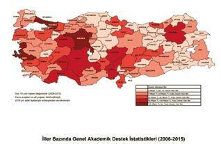 AR-GE VE YENİLİKÇİLİK Şekil 61. İller Bazında Proje Destek Bütçeleri (2006-2015) Kaynak: TÜBİTAK 184 Tablo 91.