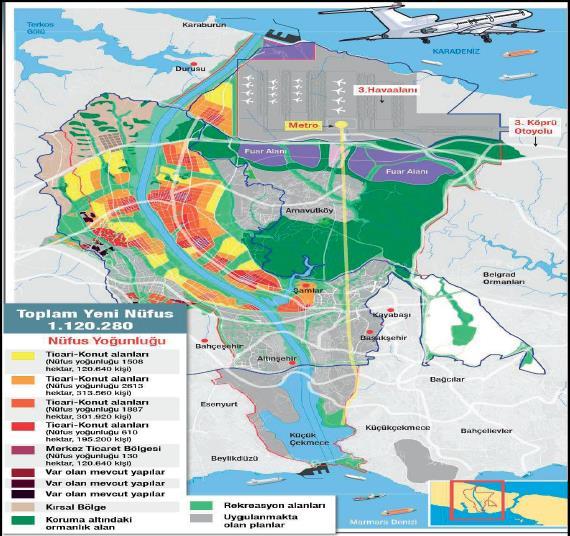 KANAL GÜZERGAHI Kanalın boyu 45 km eni yüzeyde 250m, tabanda 125m ve derinliği 25m olarak tasarlanmış.