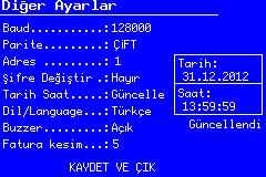 Bu pencereden sıra ile gün, ay, yıl, saat, dakika ve saniye bilgileri seçilip, set tuşu ile kaydedilir. Yanlış adım halinde esc tuşu ile bir önceki adıma geçmek mümkündür.