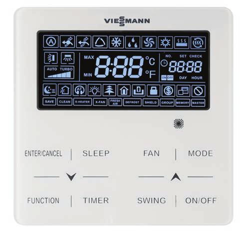VRF klima sistemleri VITOCLIMA 333-S Kontrol sistemleri / Bireysel kumandalar Kablolu uzaktan kumanda - VWRCXK46: Saat görüntülenebilir ve ayarlanabilir, 24 saat zamanlayıcı açma ve kapatma ayarı
