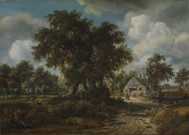 564 Meindeert Hobbema, A Woody Landscape 1665 17. yüzyılın Hollandalı ressamları desen ve oymabaskı dallarında çok verimli olmuşlar ve olgun örnekler vermişlerdir.17.yüzyılın sonunda Fransız ve İngiliz etkileri Hollanda da izlenen bu resimsel canlılığın giderek yitirilmesine yol açmıştır.