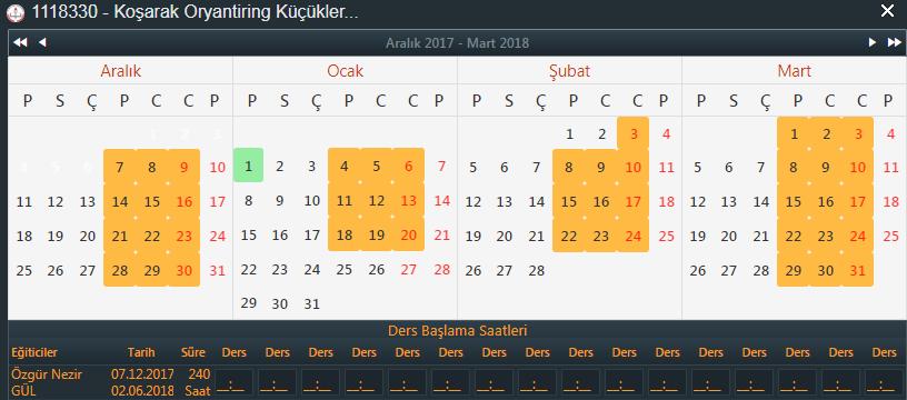 Kurs Planı Görüntüleme Ders Planı bölümündeki butonuna tıklayarak kurs tarih ve saatlerini görebilirsiniz.