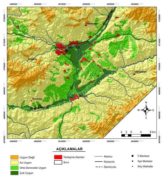 189 Şekil 5: Bingöl Ovası ve Yakın Çevresinde Tarım Arazilerinin Uygunluk Haritası Araştırma alanında arazi kullanım uygunluk analizleri sonucunda oluşturulan optimal arazi kullanım haritası (Şekil