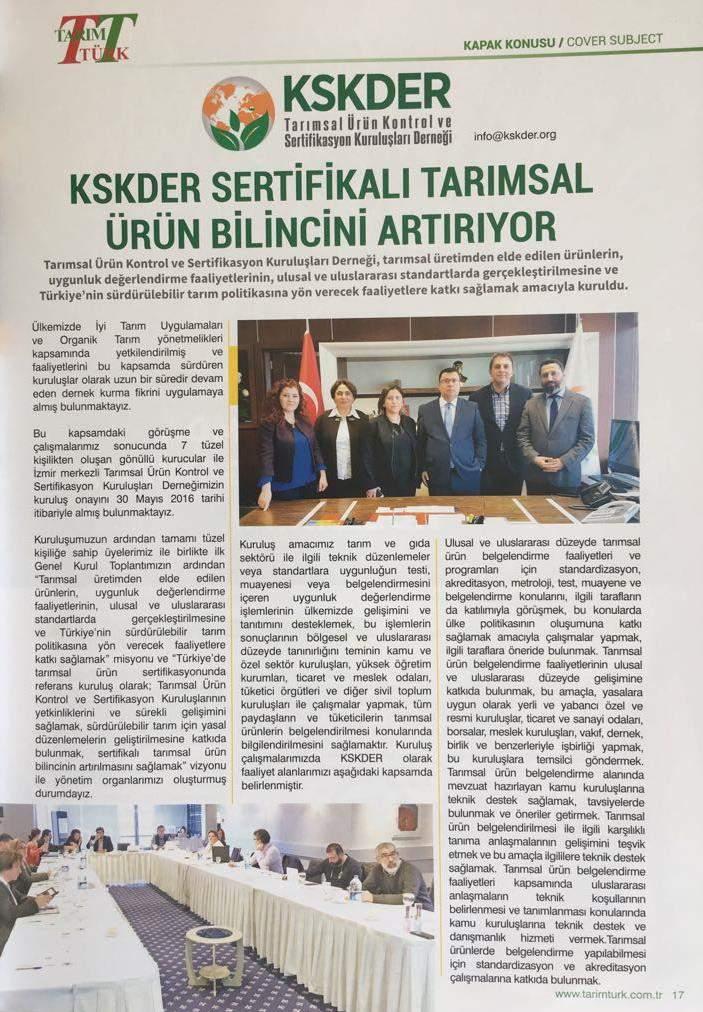 Tarım Türk Dergisi nde derneğimizin kuruluş misyon ve vizyonu