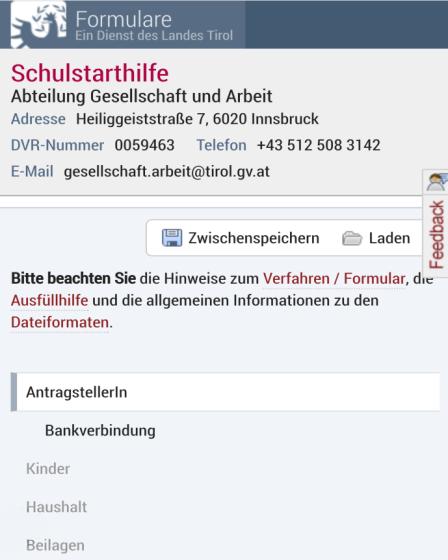 2. Online-Form Çocuk Parası Plus Abteilung Gesellschaft und Arbeit Adres: Heiliggeiststrasse 7, 6020