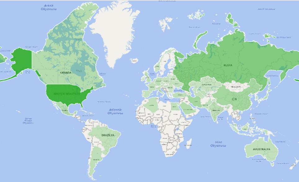 Şekil 15 Dünya Doğal Gaz Tüketimi Isı Haritası