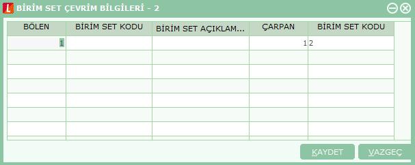 Malzemeye/Hizmete Özel seçimli birim seti tanımları yalnızca bağlandıkları malzeme ve hizmet kartlarında kullanılır, diğerlerinde kullanılamaz.