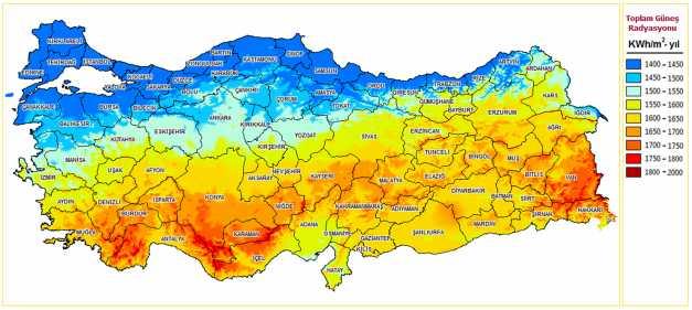 Şekil 1: Güneş Enerji Potansiyeli Atlası(YEGM) TR61 Düzey 2 Bölgesi 2014-2023 Bölge Planı nda da belirtildiği gibi Antalya, Burdur ve Isparta illerinden oluşan TR61 Düzey 2 Bölgesi nde yenilenebilir