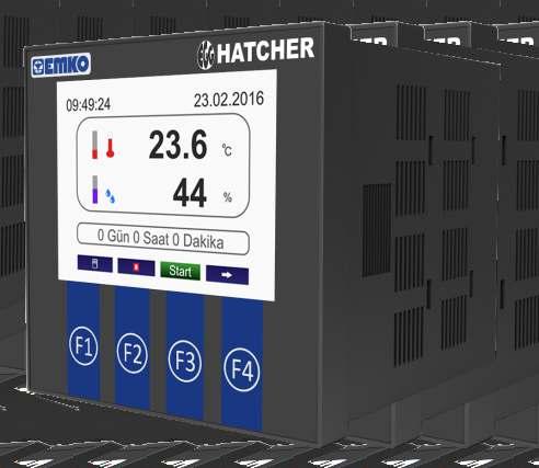 Gelişmiş Kuluçka Kontrol Cihazı Kuluçka Kontrol Cihazları EGG-HATCHER Pronem-Mini 320 x 240 Renkli TFT LCD Ekran Kuluçka Süresini Eksi Günden Başlatabilme (RTC) Gerçek Zaman Saatli Çalışabilme Ana