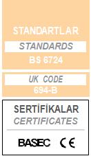 (Class ) linkable polyethylene Max. operating Rated voltage Uo/U TS IEC 600- IEC 600- DIN VDE 076-60 AC test voltage Flame propagation test on single cable - EN 60- Galvanizli yuvarlak çelik tel Min.