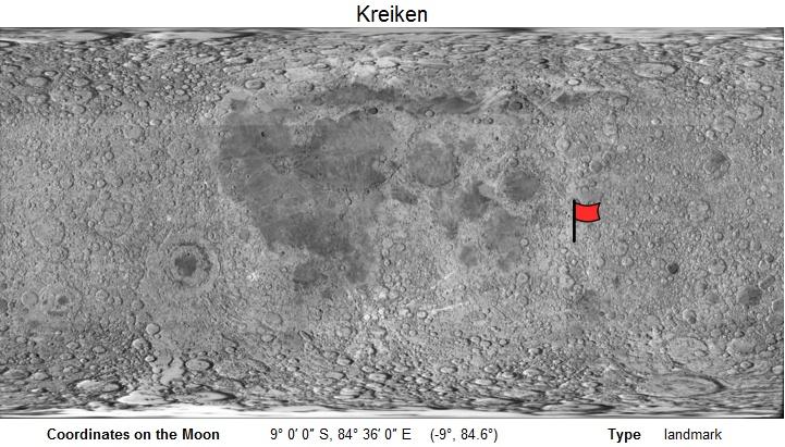 Kreiken krateri Ay ın doğu kenarına yakın bir yerde bulunur.