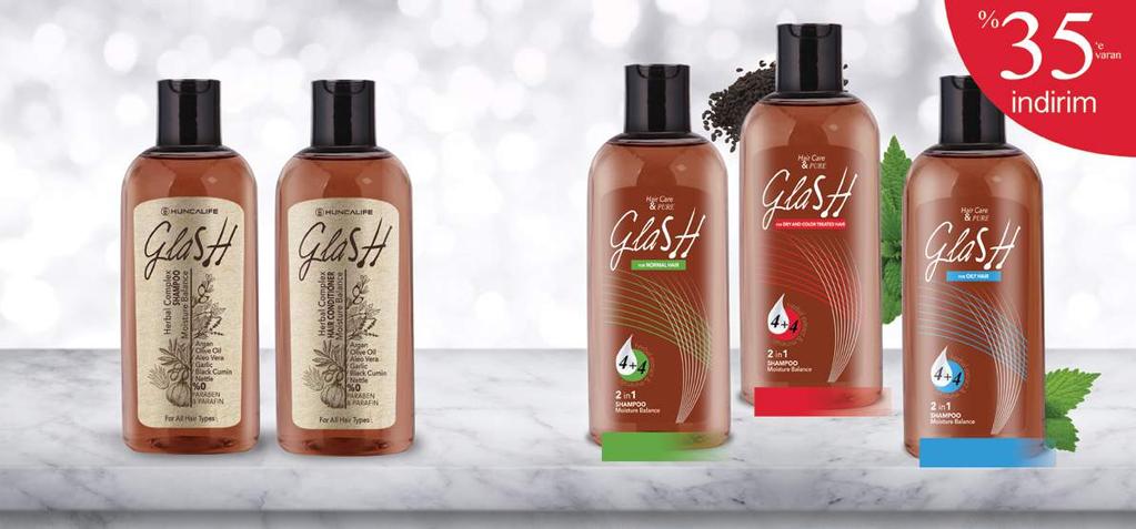 Glash ın birbirinden özel formülü ile saçlarınız canlansın! GLASH Herbal Complex Şampuan Tüm Saç Tipleri Formülündeki bitkisel karışım ile saçlarınızı güçlendirir ve arındırır, nazikçe temizler.