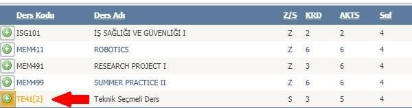 Seçmeli derslerin seçilme aşamasında parantez