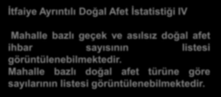 İtfaiye Ayrıntılı Doğal Afet İstatistiği IV Mahalle