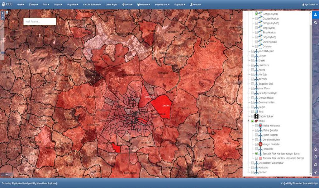 Yangın Sayısı Tematik Risk Haritası Mahalle bazlı ihbar sayısı tematik risk yoğunluk haritası dinamik