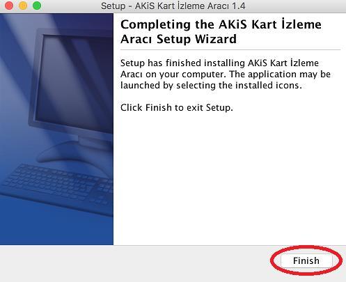 Açılan ekranda Finish butonuna tıklanır. Mac için Kök Sertifika dosyasının indirilmesi ve kurulması gerekmektedir. http://www.