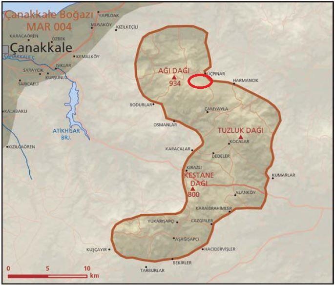 Şekil 3: Projenin Biga Dağları ve diğer önemli doğa alanları