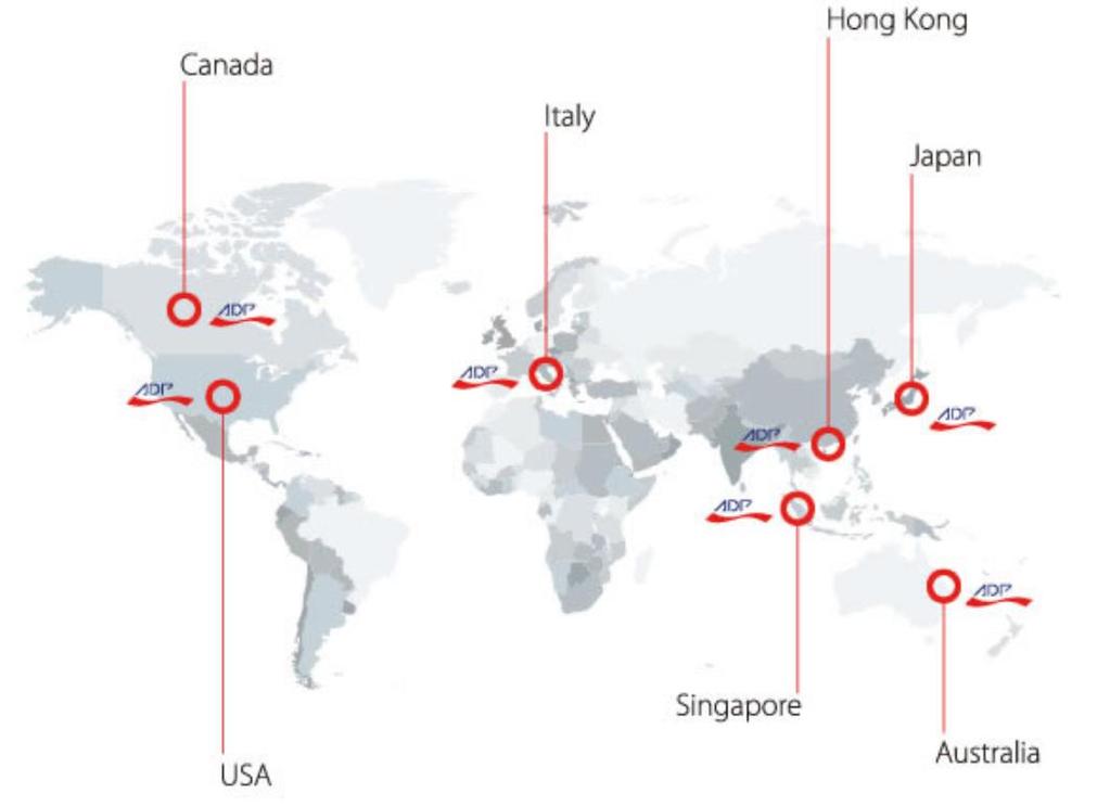 ADP Servis Ağı ADP nin İtalya, Avustralya, Hong Kong ve Japonya'da Yatırım Ortaklıkları bulunmaktadır.