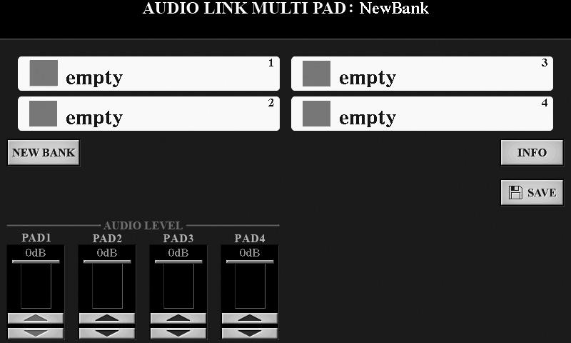 Ses dosyalarıyla (Ses Bağlantısı Multi Pad'i) bir Multi Pad oluşturma USB flaş sürücüsünde Multi Pad'lere ses dosyalarıyla (WAV formatı: 44,1 khz örnek oranı, 16 bit çözünürlük) bağlantılar