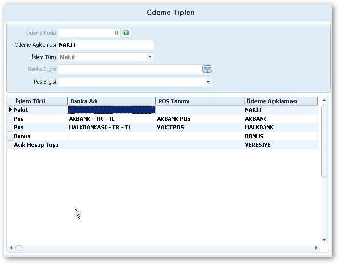 8. AKINSOFT WOLVOX Market Otomasyonu Üzerinde Ödeme Tipleri : IBM Pos cihazında yer alan ödeme butonlarının