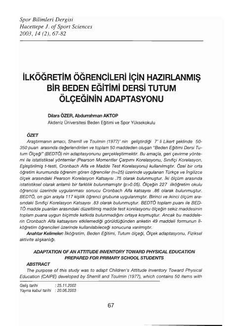 Spor Bilimleri Dergisi Hacettepe J.