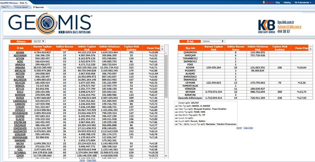 kırılımları zengin Ticari-kurumsal tarafta limit-risk doluluk oranı Şube bazında farklı başlıklarda en