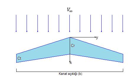Şekil 3.2: Kanat üst görünümü 3.1.2. Geometrinin Oluşturulması Bir kanadın elde edilmesi için gerekli parametrelerin girdi olarak girilmesinin ardından girdap kafes yöntemi için geometrinin oluşturulması gerekmektedir.