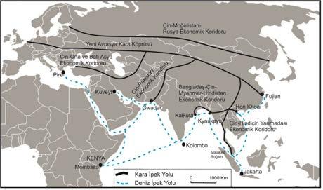 1. Türkiye nin OBOR Ulaşımındaki Yeri Beşeri ve İktisadi Coğrafya Çalışmaları 71 OBOR Girişimi nin kara ulaşımı, Demir İpekyolu olarak da adlandırılan altı ekonomik koridor ile gerçekleşecektir